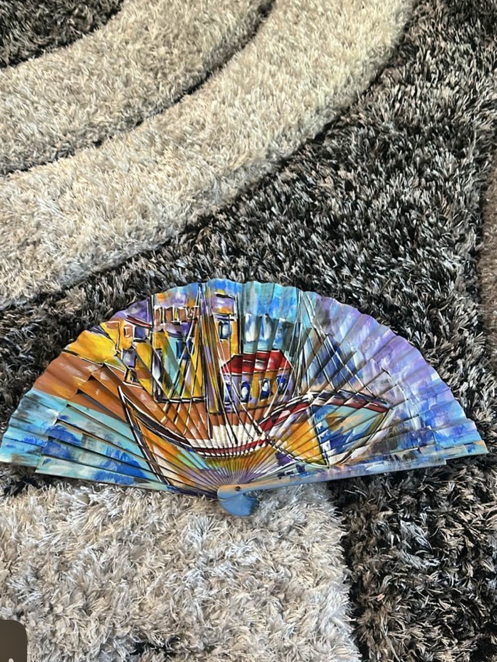 From Spain Hand-Painted Decorative Folding Fan Boat Art